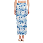 Skiing Mountain Print Side Slit Maxi Skirt