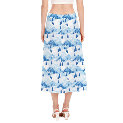 Skiing Mountain Print Side Slit Midi Skirt