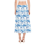 Skiing Mountain Print Side Slit Midi Skirt