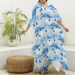 Skiing Mountain Print Silk V-Neck Kaftan Dress