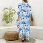 Skiing Mountain Print Silk V-Neck Kaftan Dress