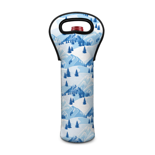 Skiing Mountain Print Single Neoprene Wine Tote