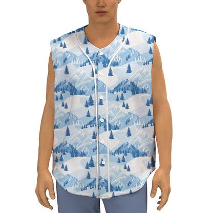 Skiing Mountain Print Sleeveless Baseball Jersey
