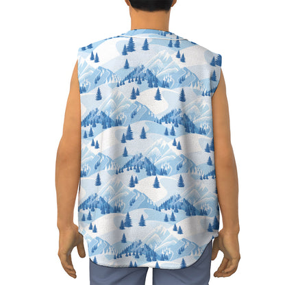 Skiing Mountain Print Sleeveless Baseball Jersey