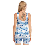 Skiing Mountain Print Sleeveless One Piece Swimsuit