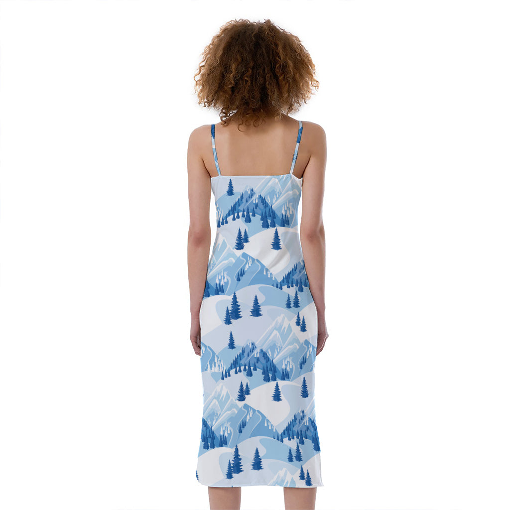 Skiing Mountain Print Slim Fit Midi Cami Dress