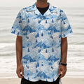 Skiing Mountain Print Textured Short Sleeve Shirt