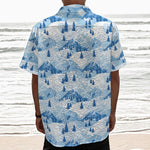 Skiing Mountain Print Textured Short Sleeve Shirt