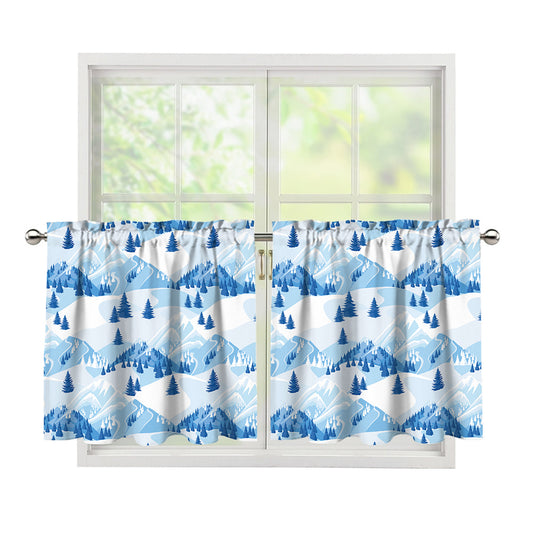 Skiing Mountain Print Tier Curtains
