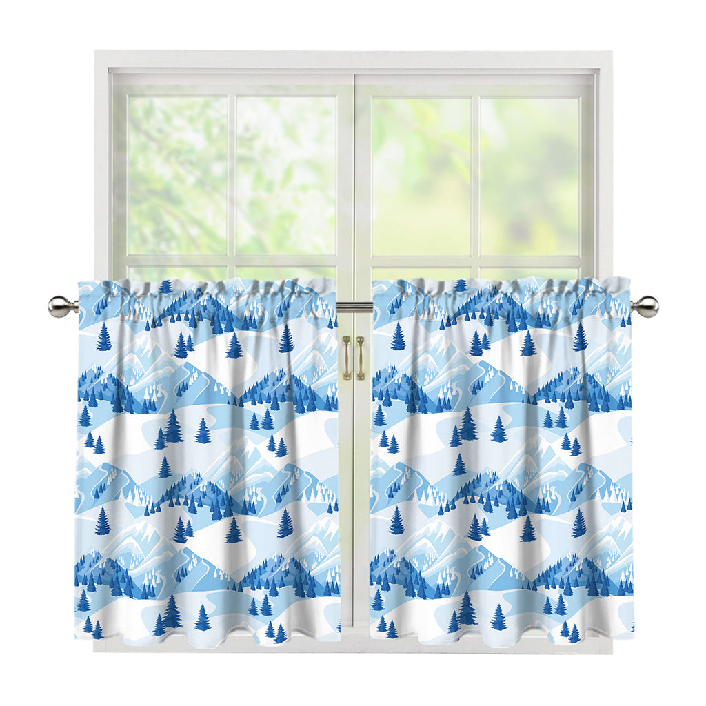 Skiing Mountain Print Tier Curtains