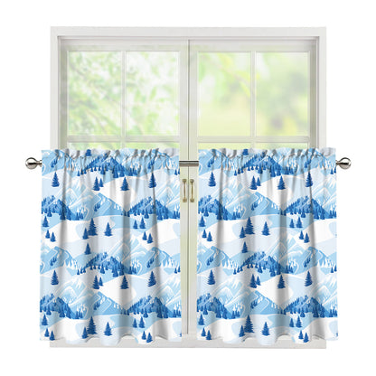 Skiing Mountain Print Tier Curtains