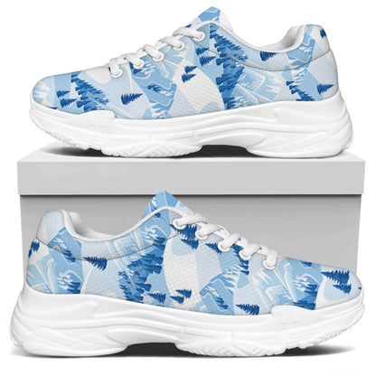 Skiing Mountain Print White Chunky Shoes