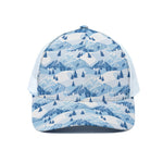 Skiing Mountain Print White Mesh Trucker Cap