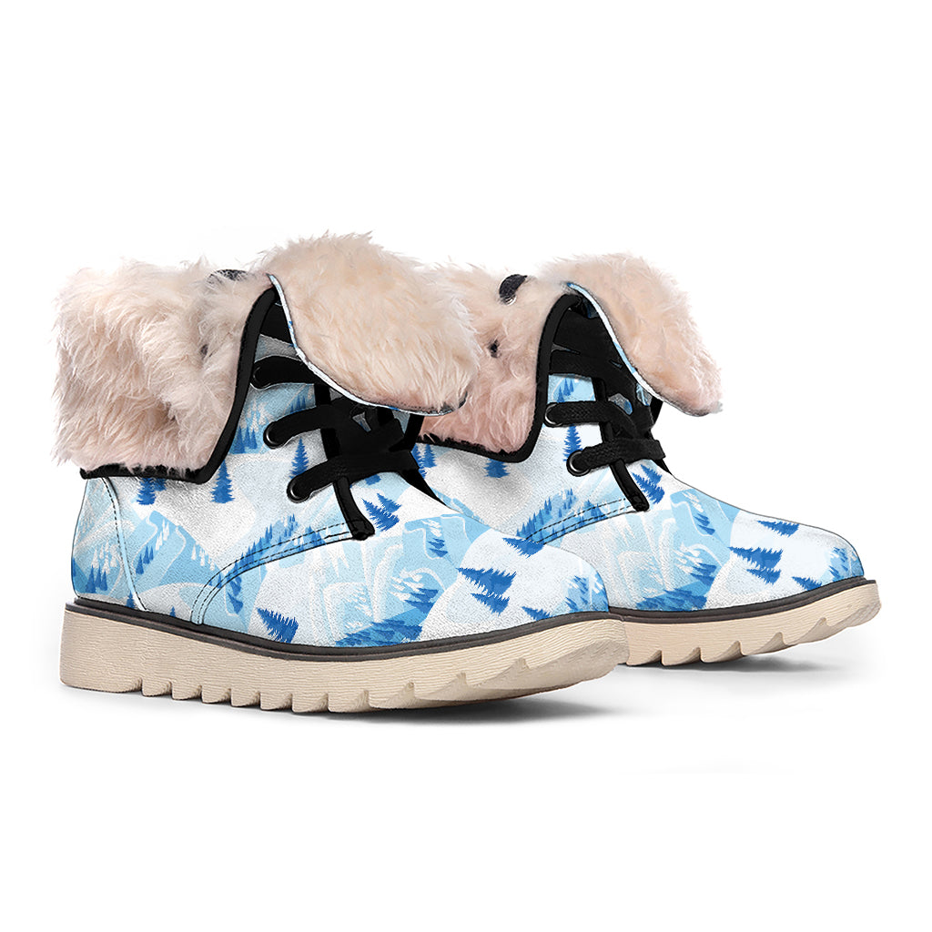 Skiing Mountain Print Winter Boots