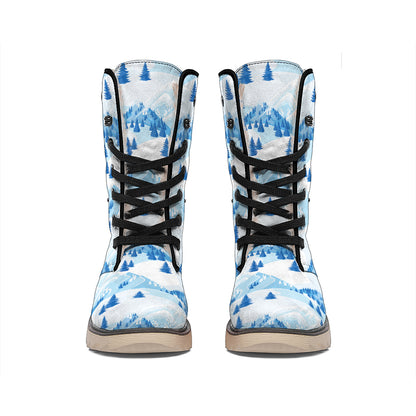 Skiing Mountain Print Winter Boots