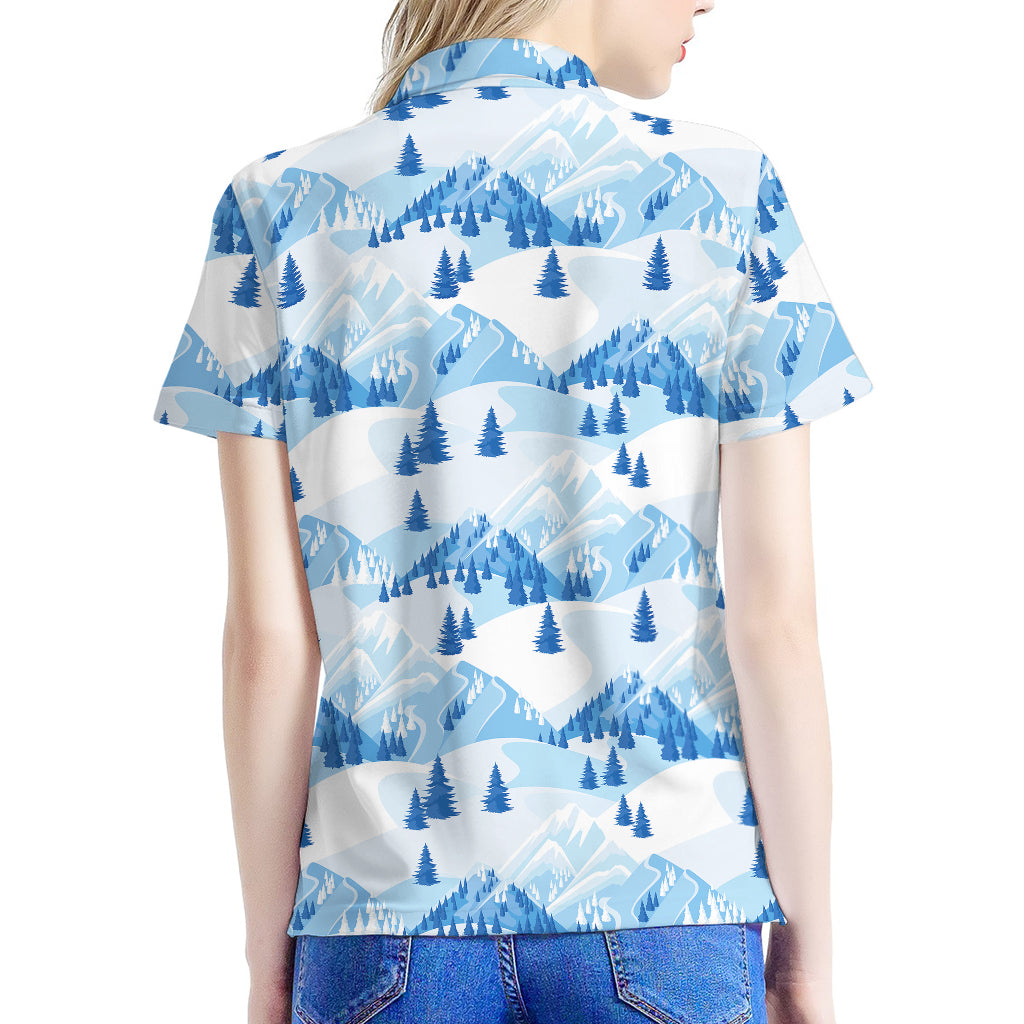 Skiing Mountain Print Women's Polo Shirt