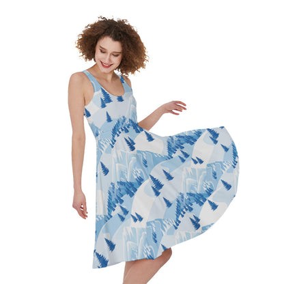 Skiing Mountain Print Women's Sleeveless Dress