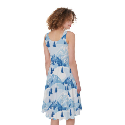 Skiing Mountain Print Women's Sleeveless Dress