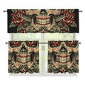 Skull And Roses Tattoo Print 3 Piece Kitchen Curtains