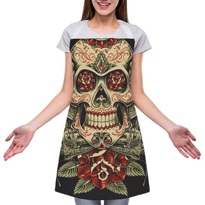 Skull And Roses Tattoo Print Adjustable Apron