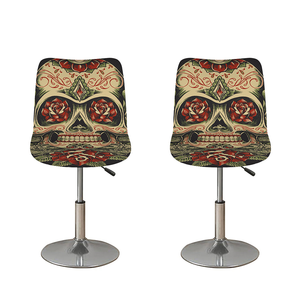 Skull And Roses Tattoo Print Bar Stool Covers