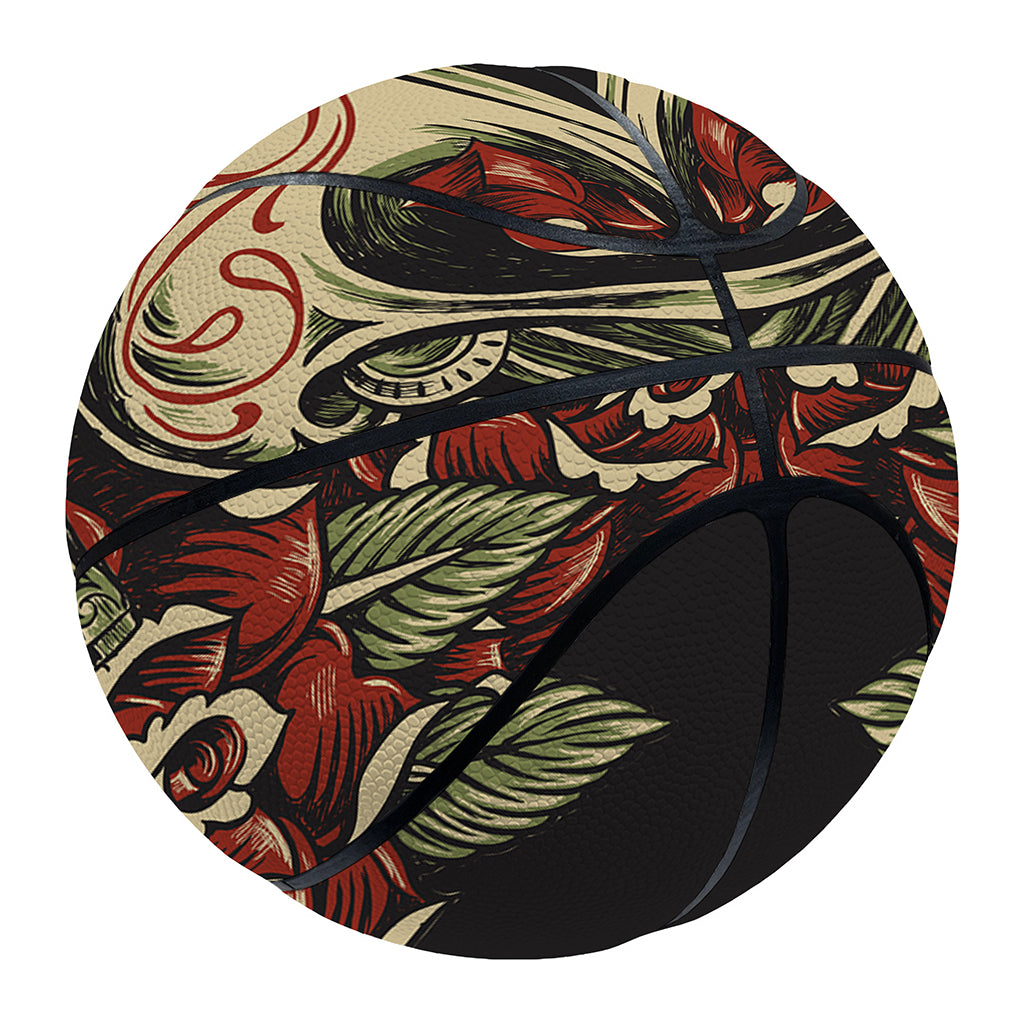 Skull And Roses Tattoo Print Basketball