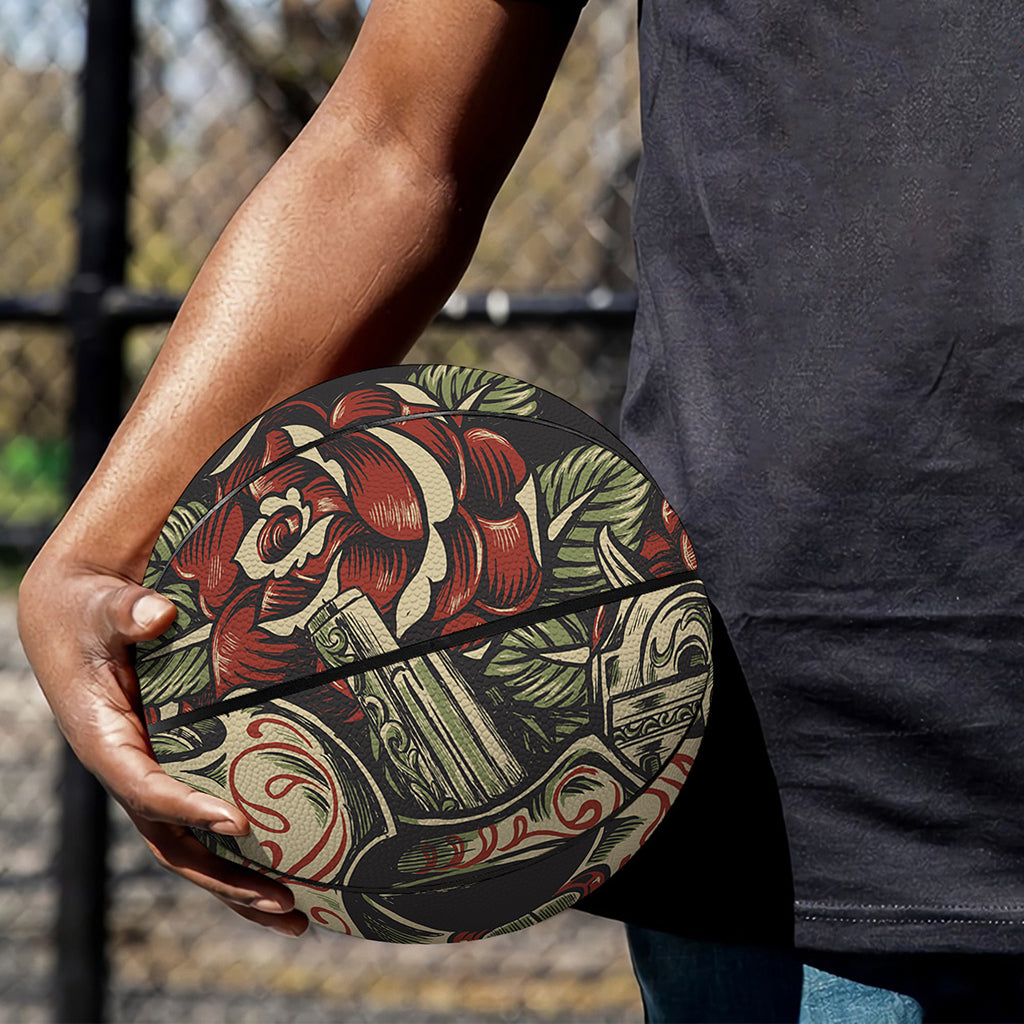 Skull And Roses Tattoo Print Basketball