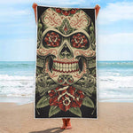 Skull And Roses Tattoo Print Beach Towel