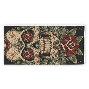 Skull And Roses Tattoo Print Beach Towel