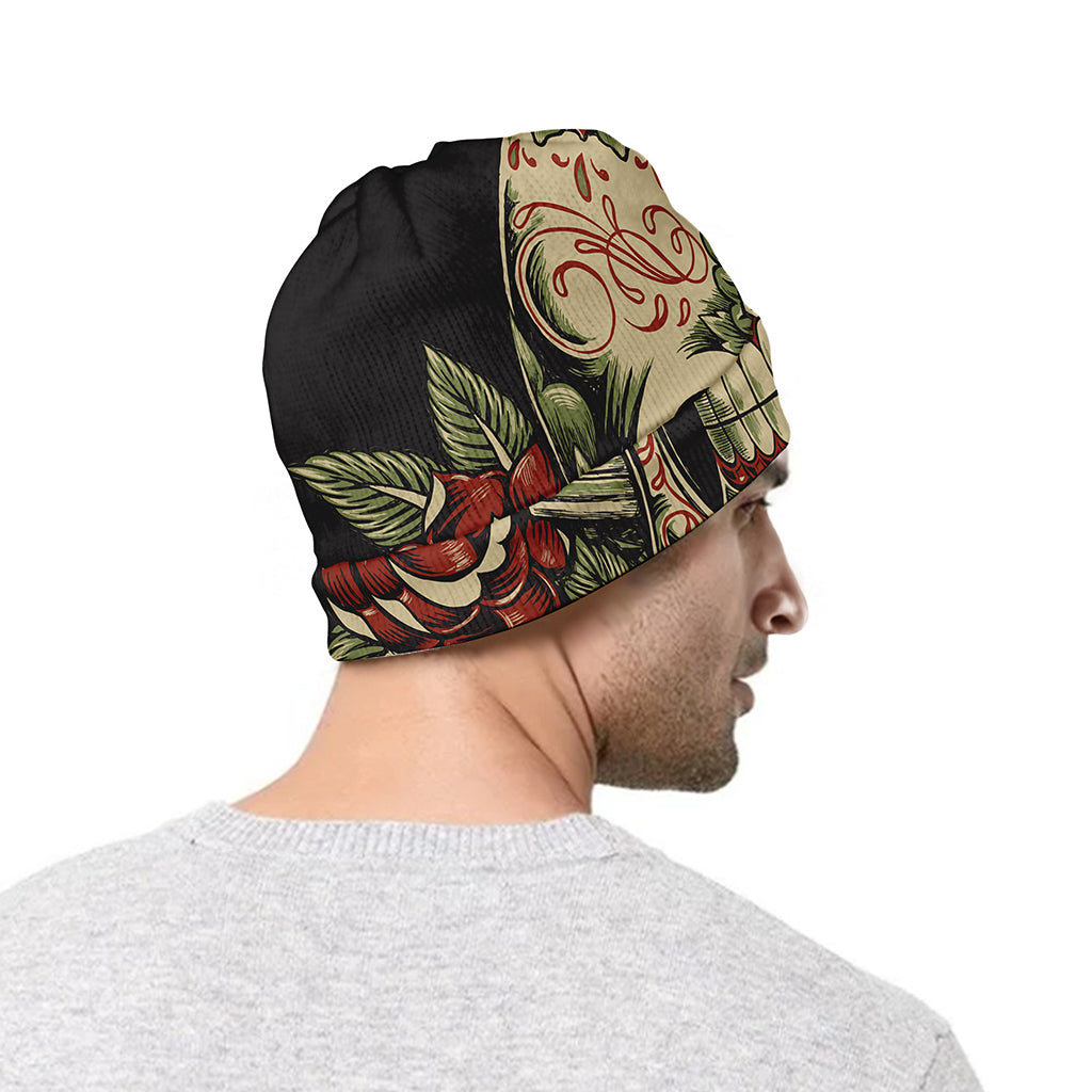 Skull And Roses Tattoo Print Beanie