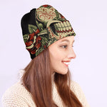 Skull And Roses Tattoo Print Beanie