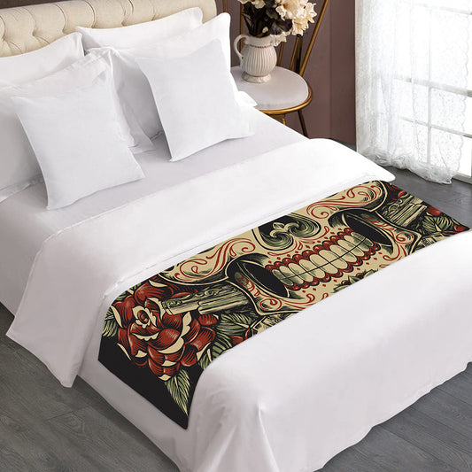 Skull And Roses Tattoo Print Bed Runner