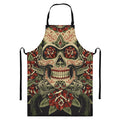 Skull And Roses Tattoo Print Bib Apron With Pocket