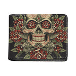 Skull And Roses Tattoo Print Bifold Wallet