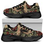 Skull And Roses Tattoo Print Black Chunky Shoes