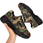 Skull And Roses Tattoo Print Black Chunky Shoes
