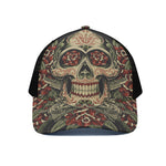 Skull And Roses Tattoo Print Black Mesh Trucker Cap