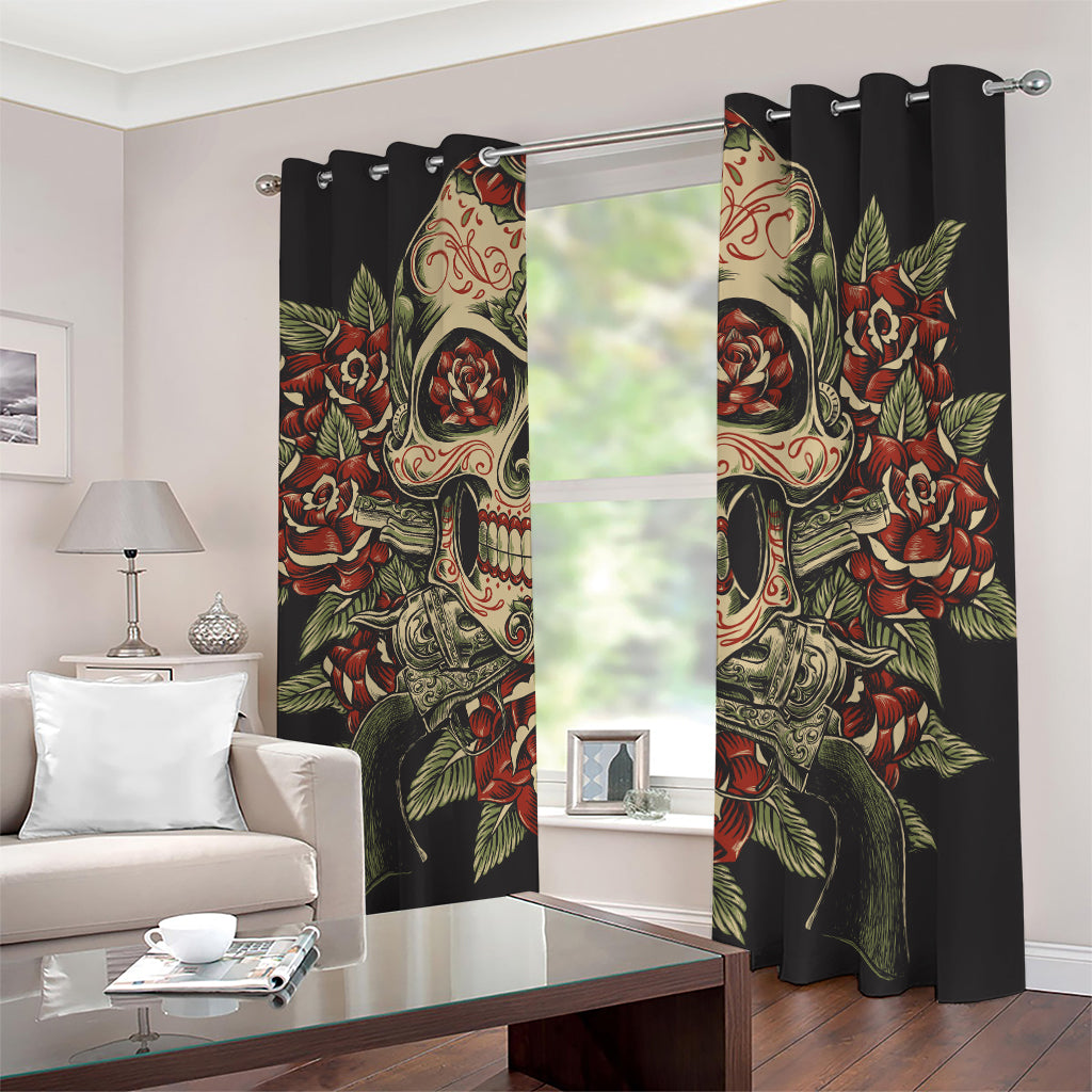 Skull And Roses Tattoo Print Blackout Grommet Curtains