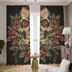 Skull And Roses Tattoo Print Blackout Pencil Pleat Curtains