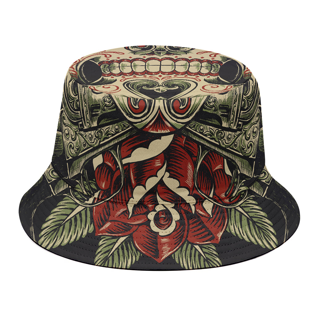 Skull And Roses Tattoo Print Bucket Hat