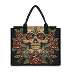Skull And Roses Tattoo Print Canvas Tote Bag