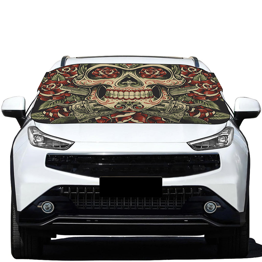 Skull And Roses Tattoo Print Car Windshield Snow Cover