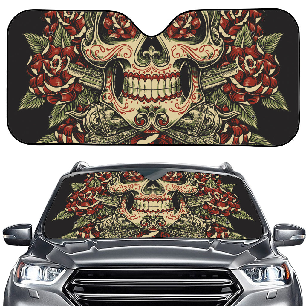 Skull And Roses Tattoo Print Car Windshield Sun Shade