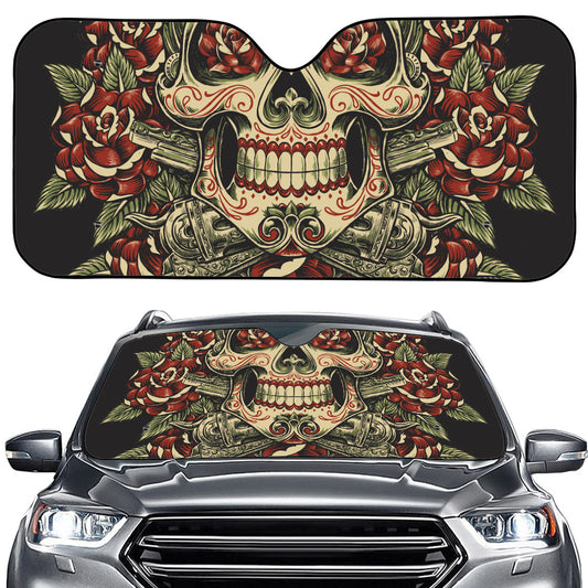 Skull And Roses Tattoo Print Car Windshield Sun Shade