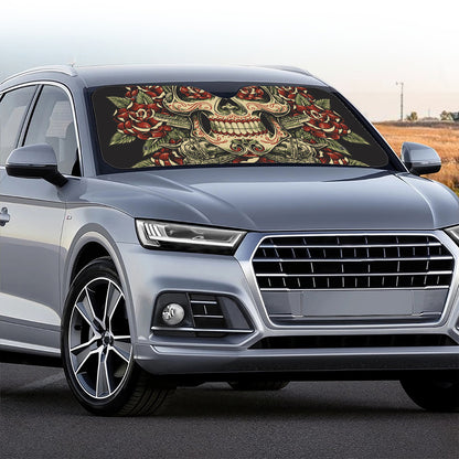 Skull And Roses Tattoo Print Car Windshield Sun Shade