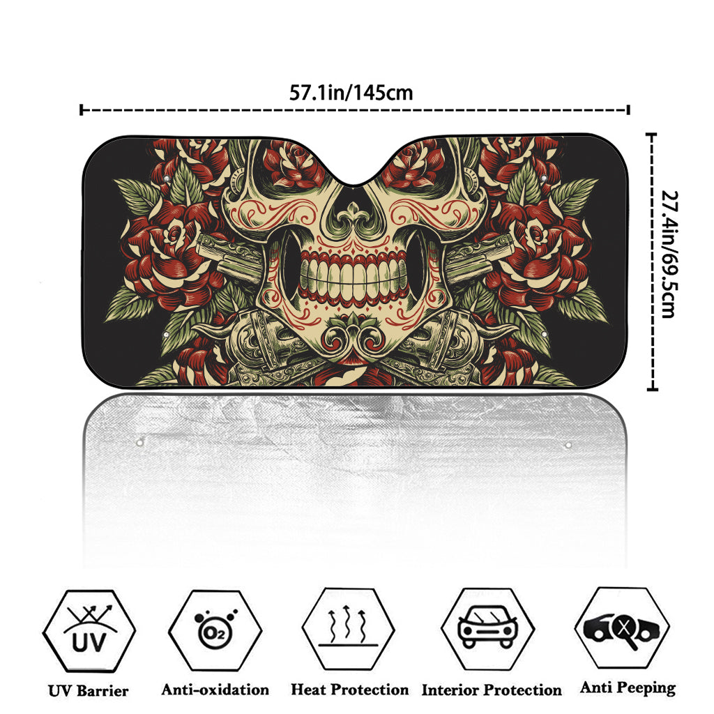 Skull And Roses Tattoo Print Car Windshield Sun Shade