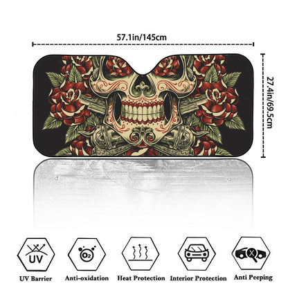 Skull And Roses Tattoo Print Car Windshield Sun Shade