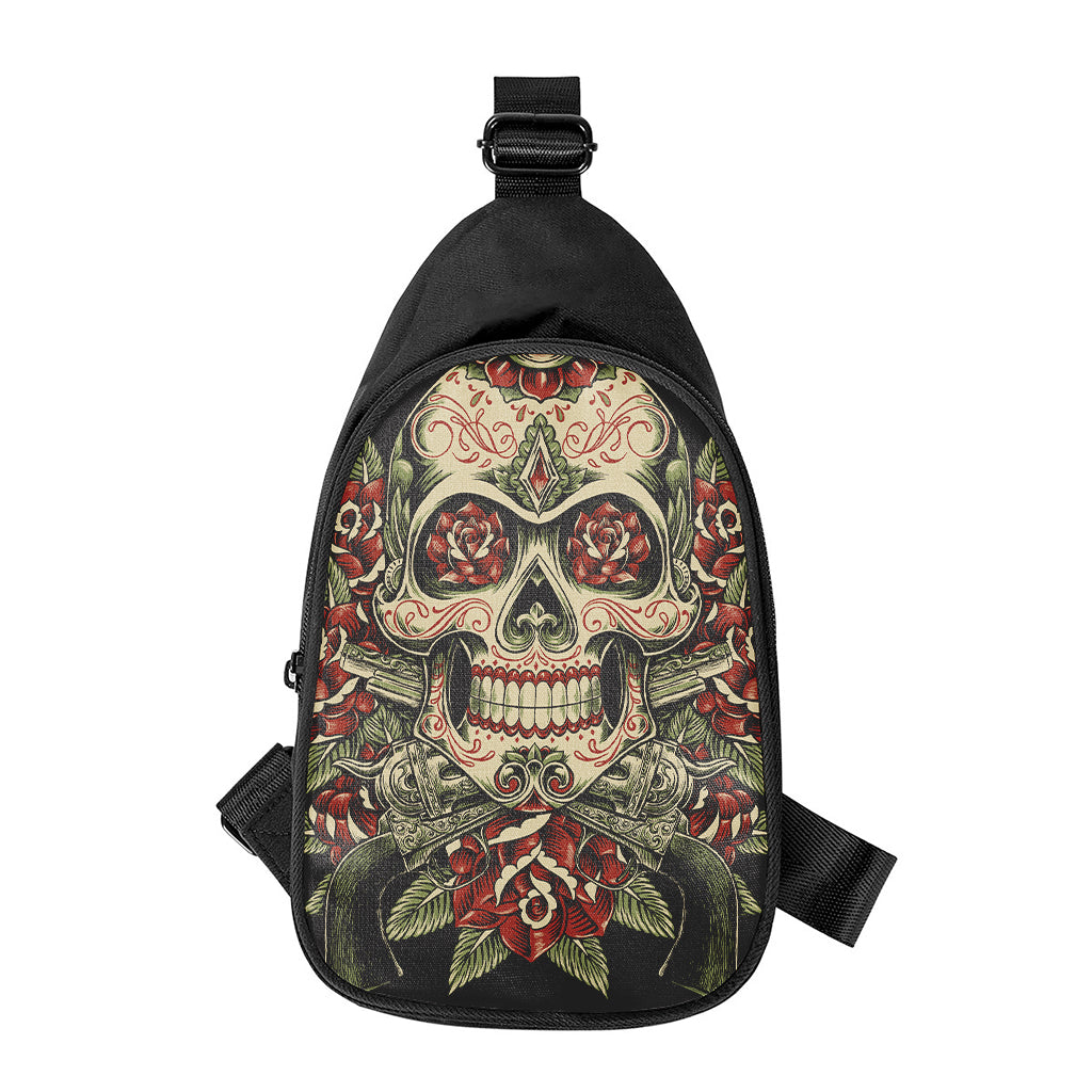 Skull And Roses Tattoo Print Chest Bag