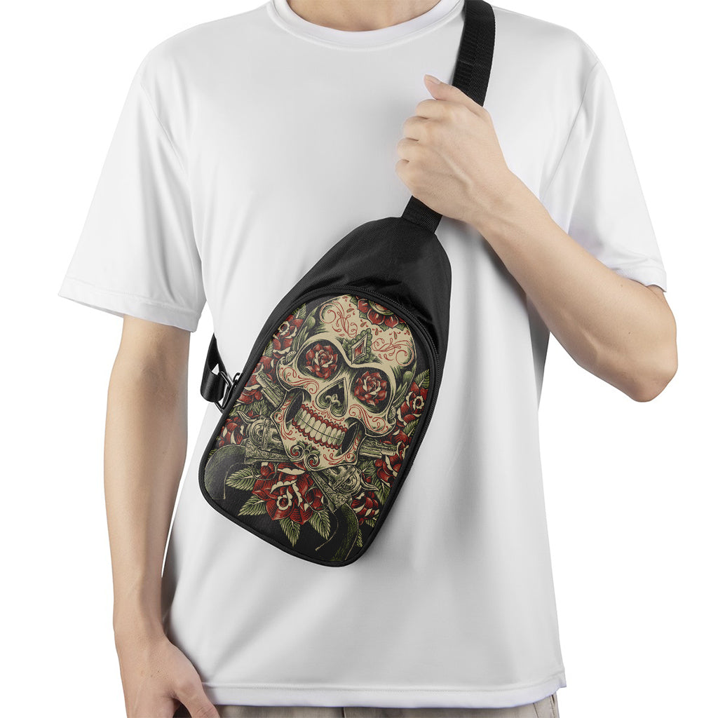 Skull And Roses Tattoo Print Chest Bag