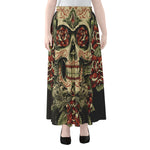 Skull And Roses Tattoo Print Chiffon Maxi Skirt